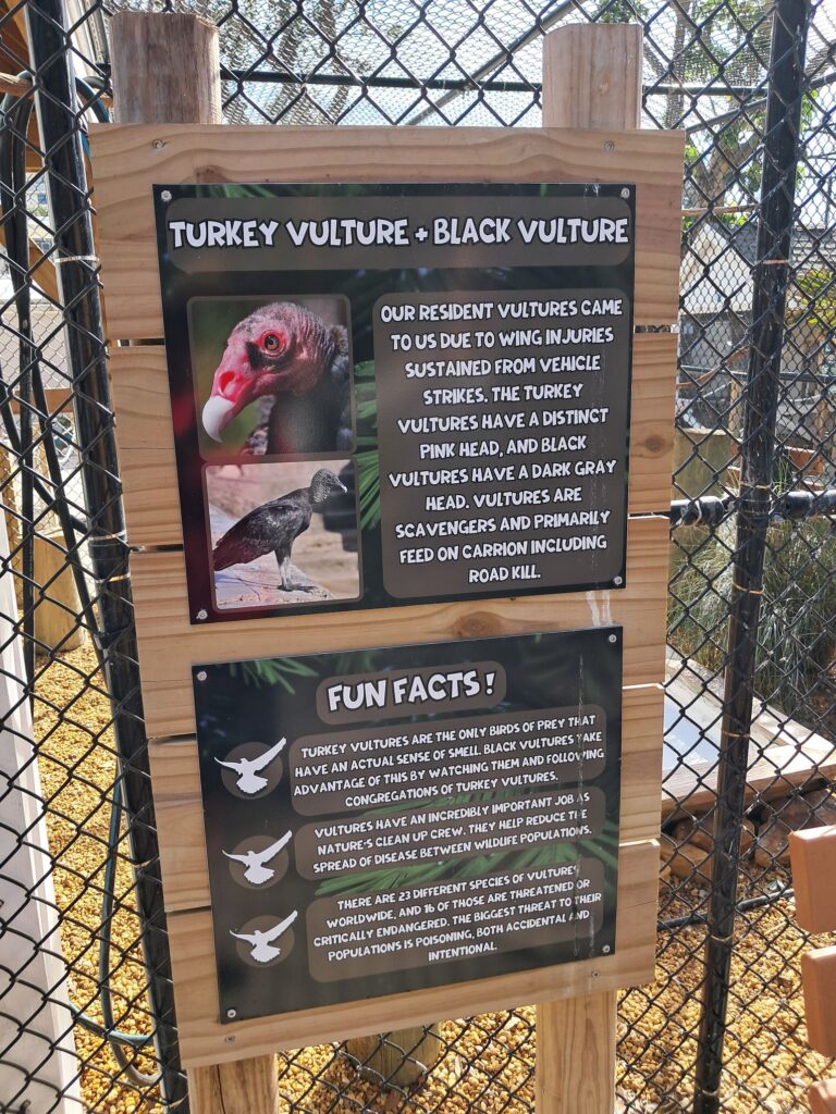 Lots of informational signs to learn about the protected , rescued birds